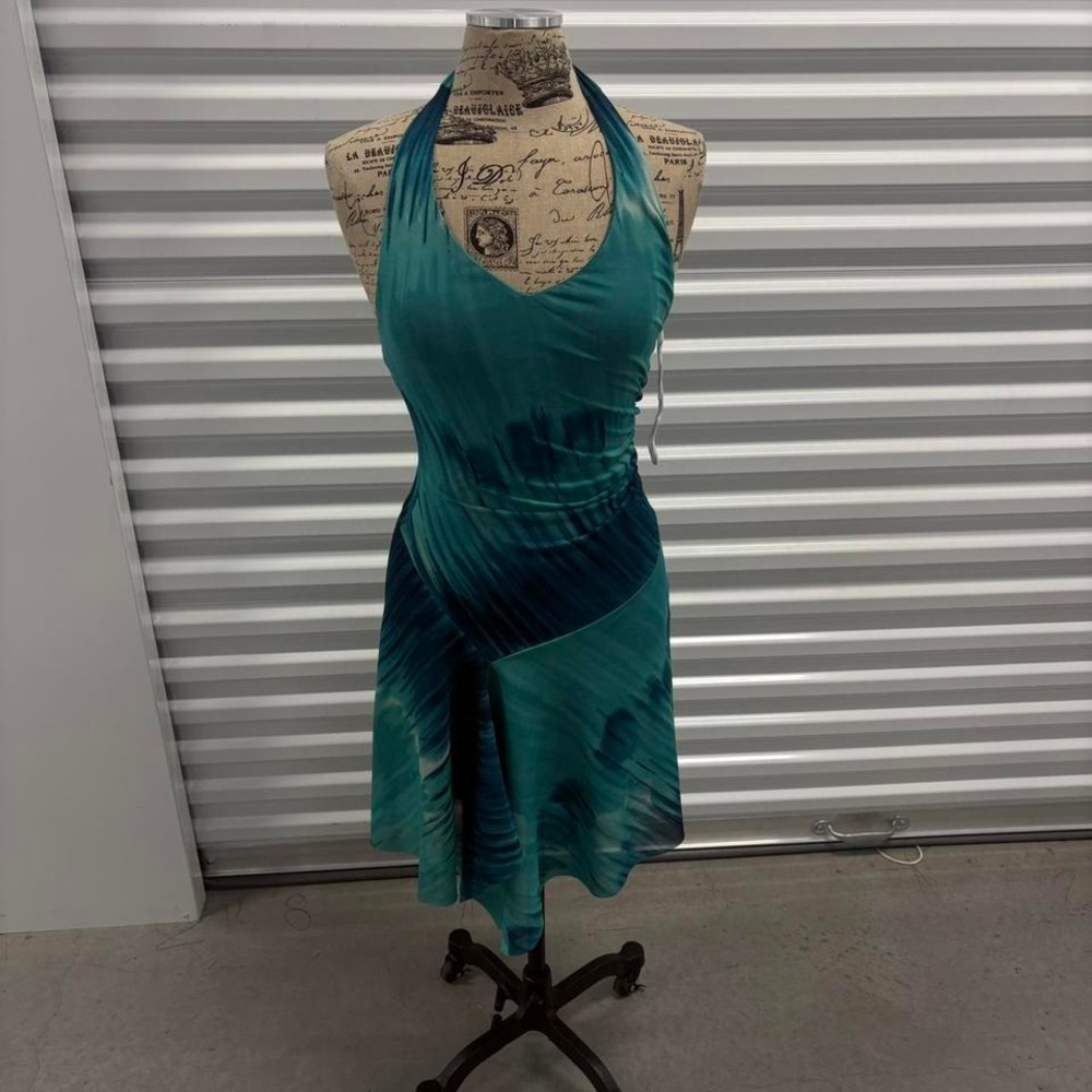 Wishes Wishes Teal Blue Tie Dye Halter Dress Medium